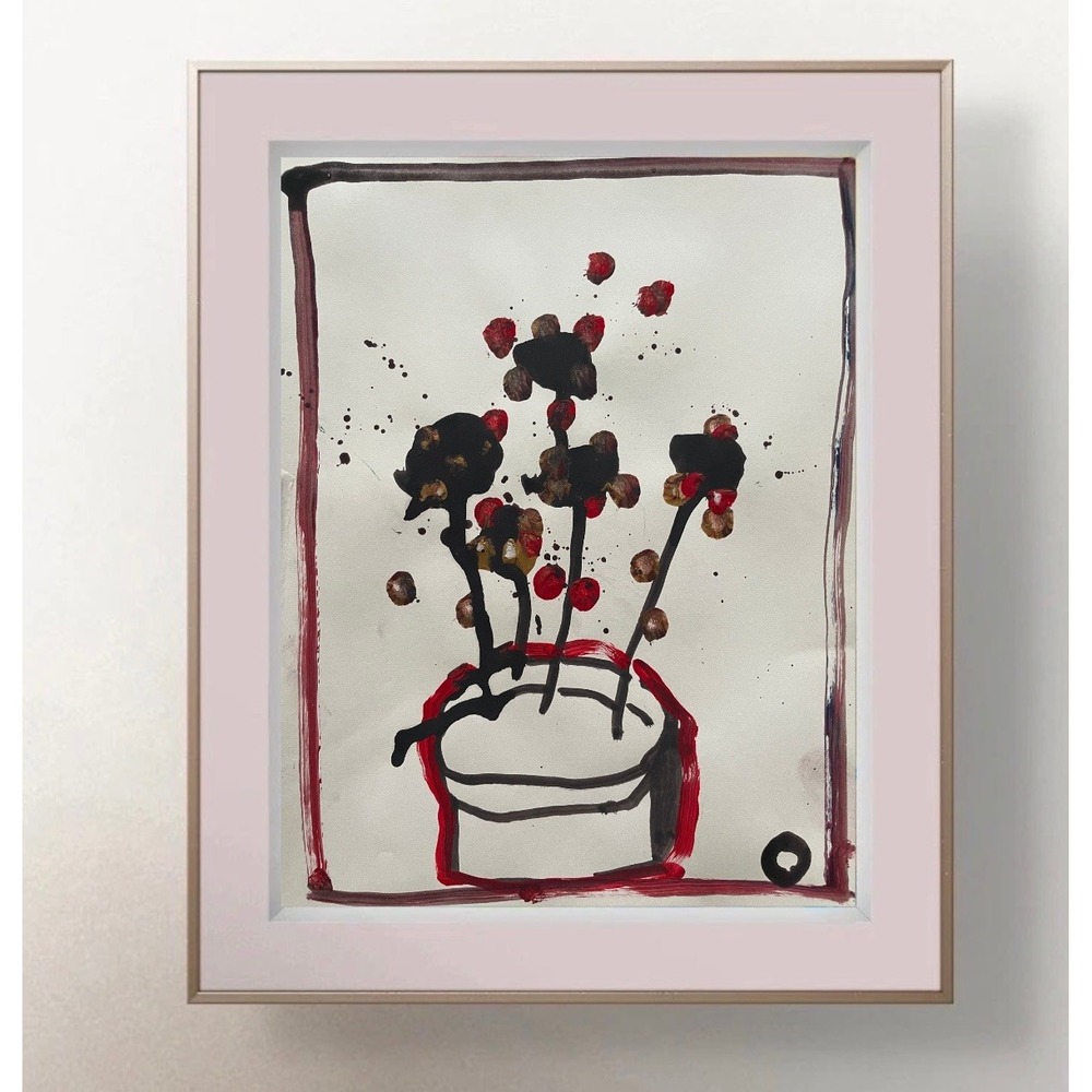 OMAN Artist Abstract Floral Painting Flowers in Pot Still Life Art 8.5x11 Vintag